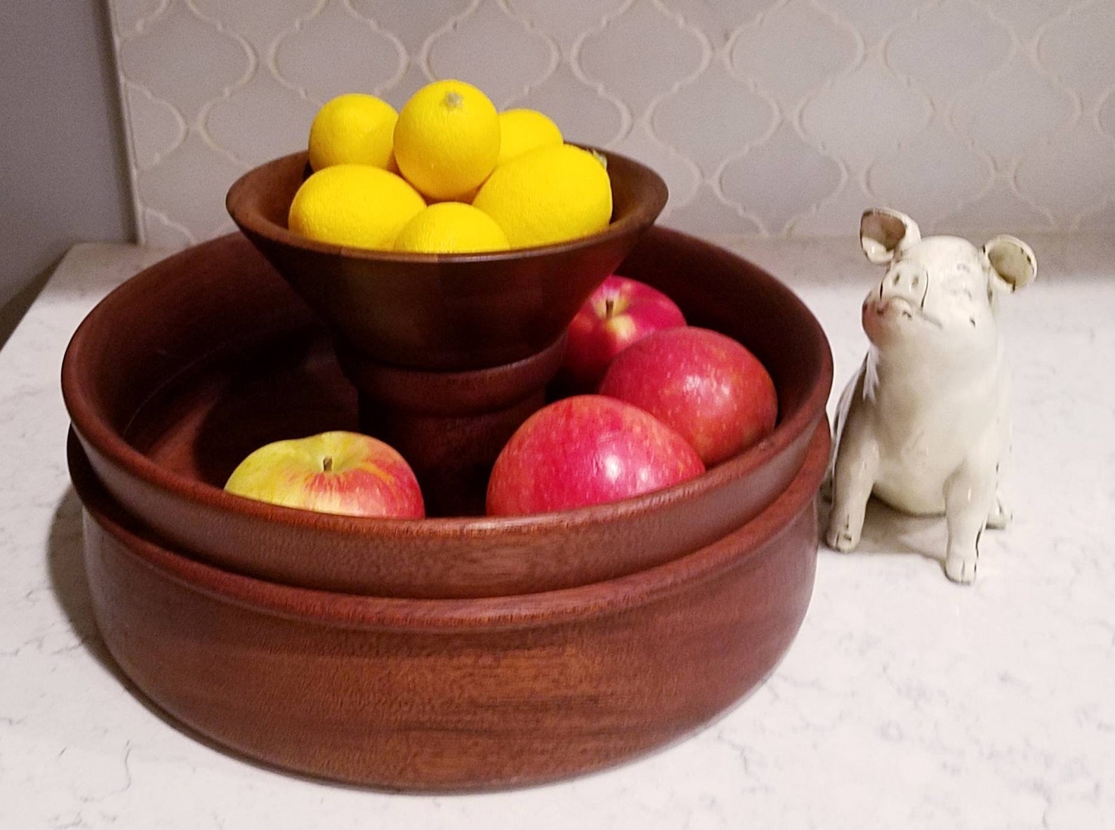 2 Tiered Wood Fruit Stand 2 Tier Fruit Bowl Counter Top Etsy