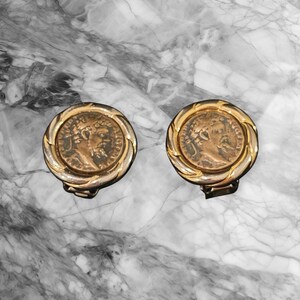 Signed Agatha ancient coin earrings, silver coin earrings, agatha earrings, vintage coin earrings,  roman coin earrings, mixed tone jewelry