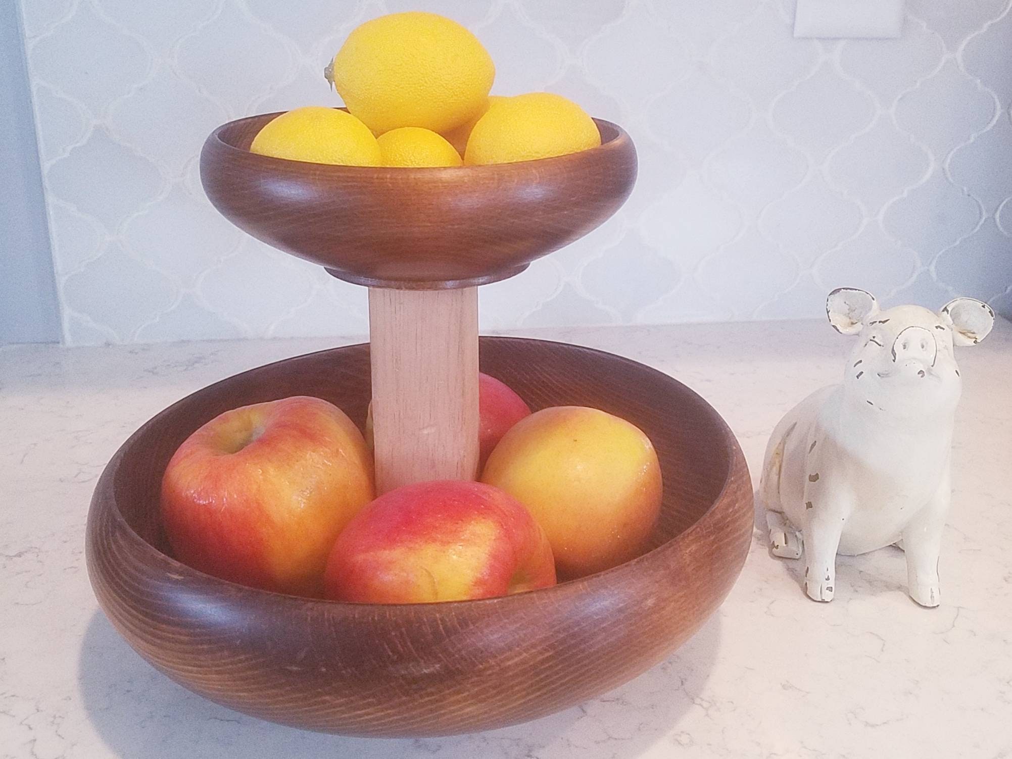 2 tiered wood fruit stand 2 tier fruit bowl counter top Etsy