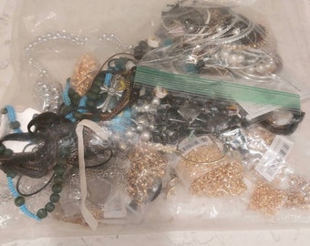 2.5 pounds, Bead craft lot, mystery jewelry jar, junk jewelry lot, salvaged jewelry, broken jewelry by the pound,  costume/crafting jewelry