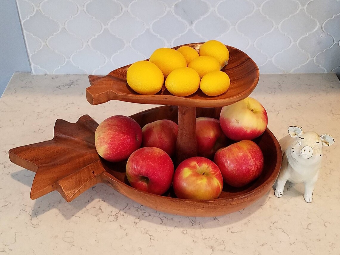 2 Tiered Wood Fruit Stand 2 Tier Fruit Bowl Counter Top Etsy Australia