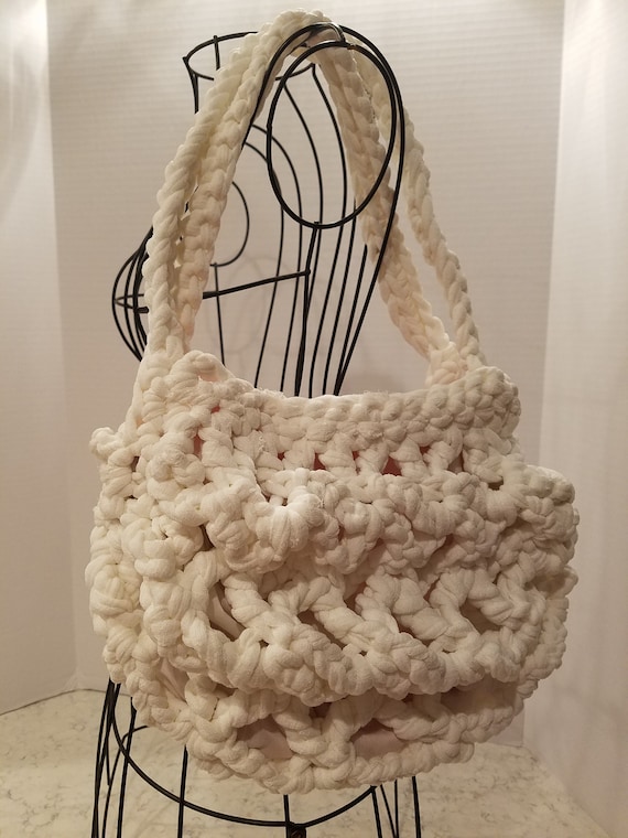 White T shirt Crochet Purse Boho Bag Tshirt Yarn Bag Pink and off White Summer Handbag Fashion Bag Shoulder Bag Womens Gift Etsy Ireland
