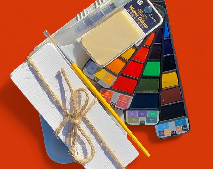 Travel watercolor set, blank bookmarks, gift for artist, home school art kit, paint palette,  watercolor palette,  starter paint set.