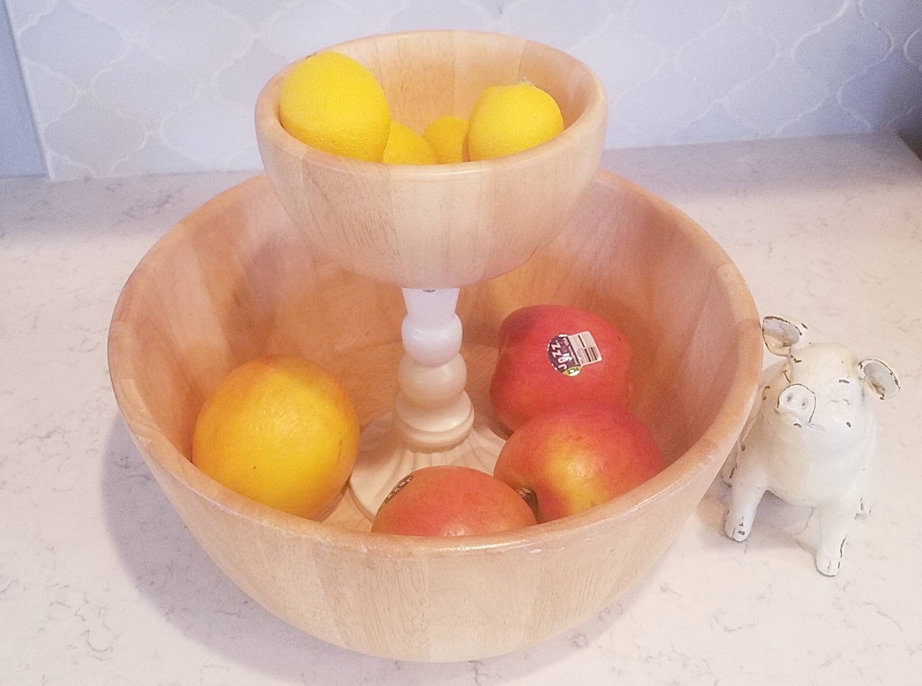 New improved 2 tiered wood fruit stand 2 tier fruit bowl Etsy
