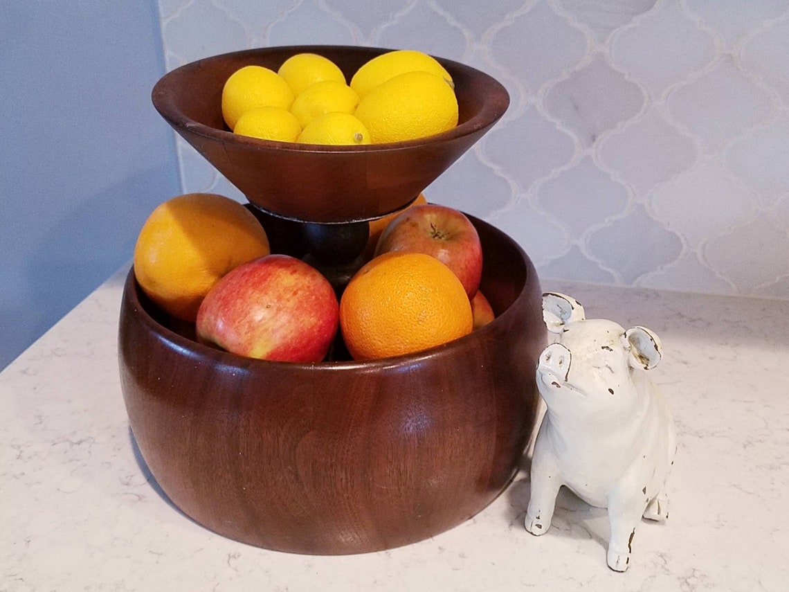 2 Tiered Wood Fruit Stand 2 Tier Fruit Bowl Counter Top Etsy