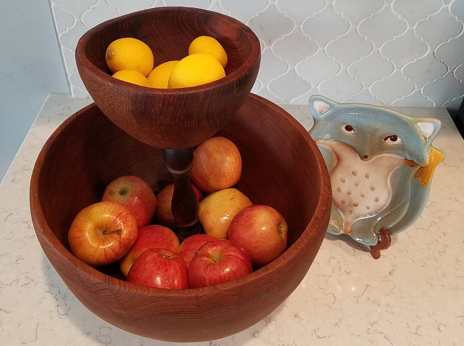 2 tiered wood fruit stand 2 tier fruit bowl counter top Etsy