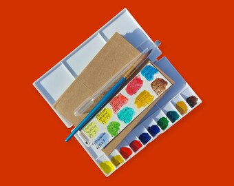 Beginner watercolor kit, watercolor sketchbook, travel journal, travel palette watercolor travel set, watercolor paper journal, artist gift.
