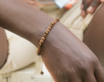 Handmade Rudraksha Seeds Bracelet with Gemstone Adjustable Size Multiple Colour Options