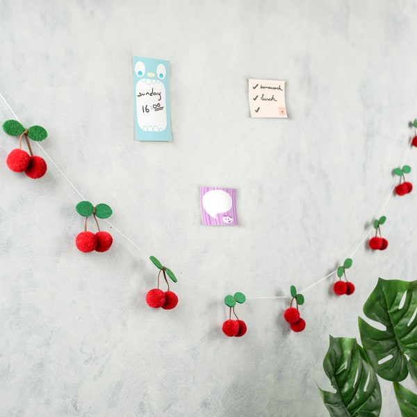 Cherry Felt Ball Garland Bunting Ornaments Wall Hanging String Pendant Kids Room Decoration