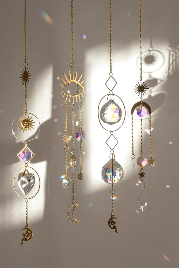 6 pièces attrape-soleil en cristal coloré attrape-soleil suspendu avec  décoration de pendentif en chaîne