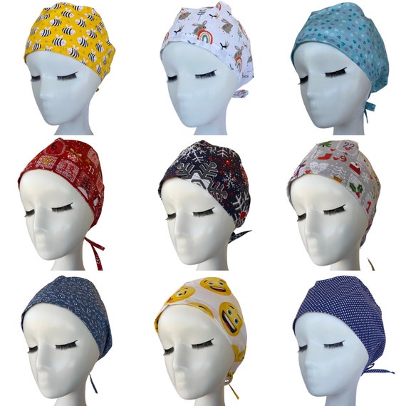 Scrub Caps 100 Cotton Elastic Fit Surgical Hats With Ties Etsy UK