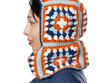 Handmade Crochet Granny Square Balaclava, Cozy Winter Headwear, Unique Multicolor Ski Mask, Warm Outdoor Face Mask
