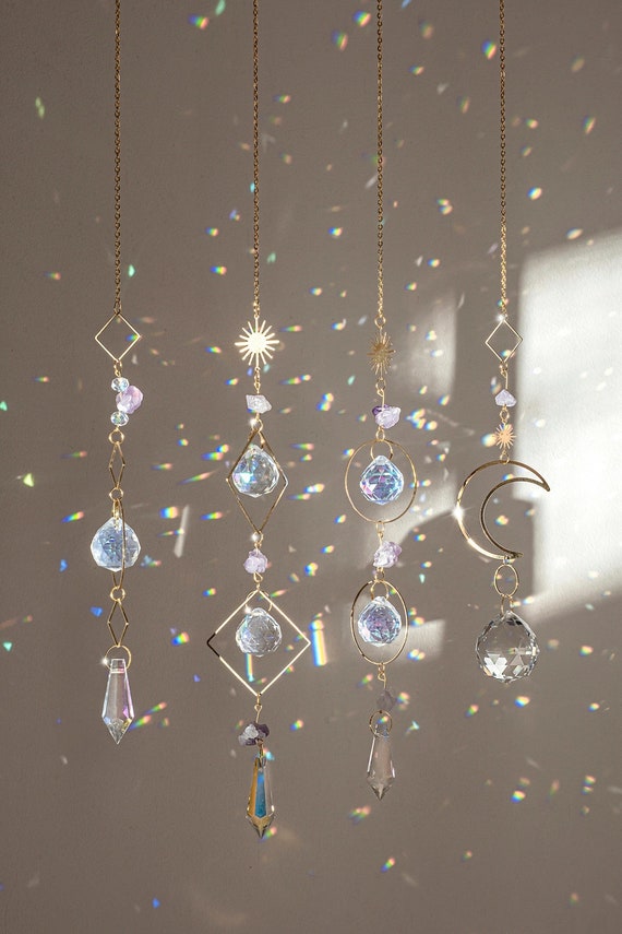 6 pièces attrape-soleil en cristal coloré attrape-soleil suspendu avec  décoration de pendentif en chaîne