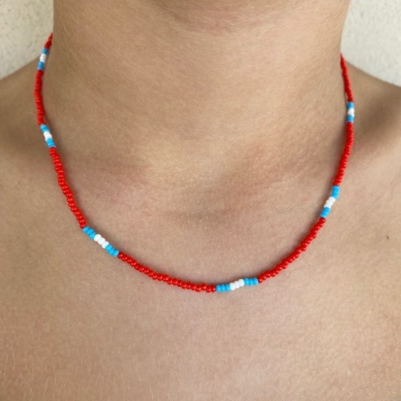 Seed Bead Necklace Minimal Boho Surfer Necklace Unisex Red