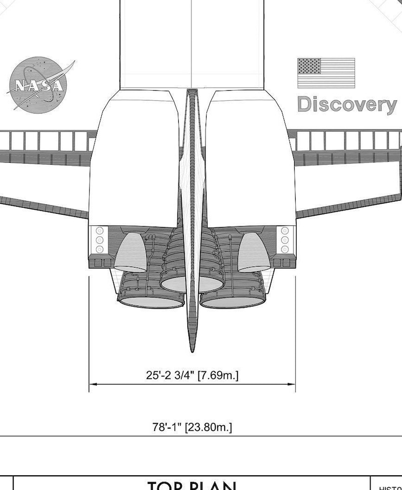 Buy NASA Space Shuttle: Orbiter Top View technical Drawing Online in ...