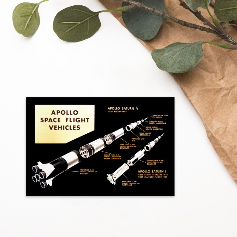 postcard Apollo Space Flight Vehicles NASA Apollo Missions Artist Impression