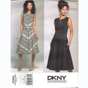 Vogue DKNY #V2900 Sewing Pattern Donna Karan Collection/ American Designers/ Misses&#39; Misses Petite Dress/ Sleeveless/ Pockets/ Flared Skirt