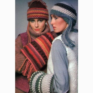 Vintage 1978 Crocheted hats and Muffs/ 2 Color Variations Digital Pattern