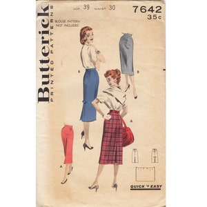 Vintage 1950butterick #7642 Misses/ Junior Misses Slim Straight SKirt "Quick ''n Easy" Patrón de costura / Tamaño: Cintura 30"/ Cadera 39"