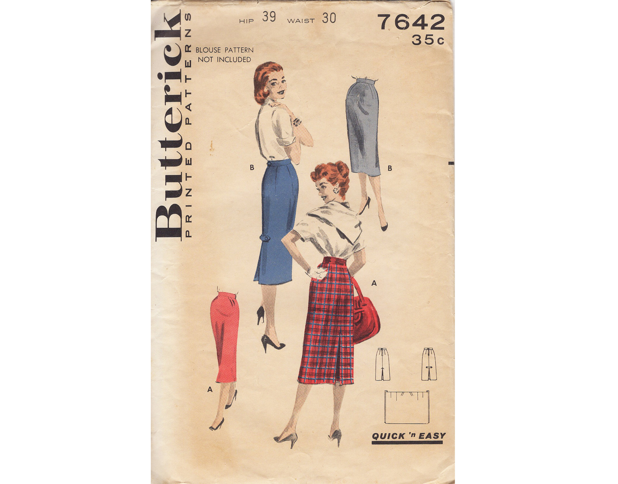 Vintage 1950s Butterick #7642 Misses/ Junior Misses Slim