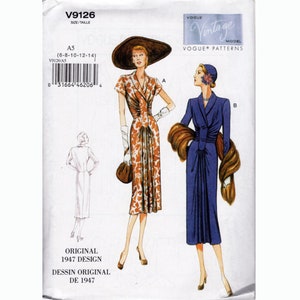 Vintage Vogue 1940s Style. Womens Dress sewing Pattern / From vintage 1947 Vogue Original Design/ # 9126 / 2 Sizes