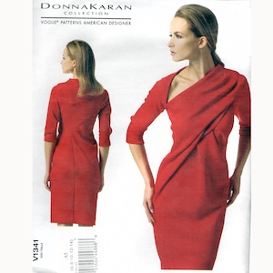 Vogue Donna Karan #V1341 Sewing Pattern/ American Designers/ Donna Karan/ Misses Wrap Dress/ Assymetrical Neckline/ Size 6-8-10-12-14