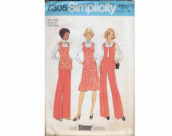 Vintage 1970er Jahre Einfachheit #7305 drei Stück Hose / Weste / Rock Womens Schnittmuster / Größe 20 1/2