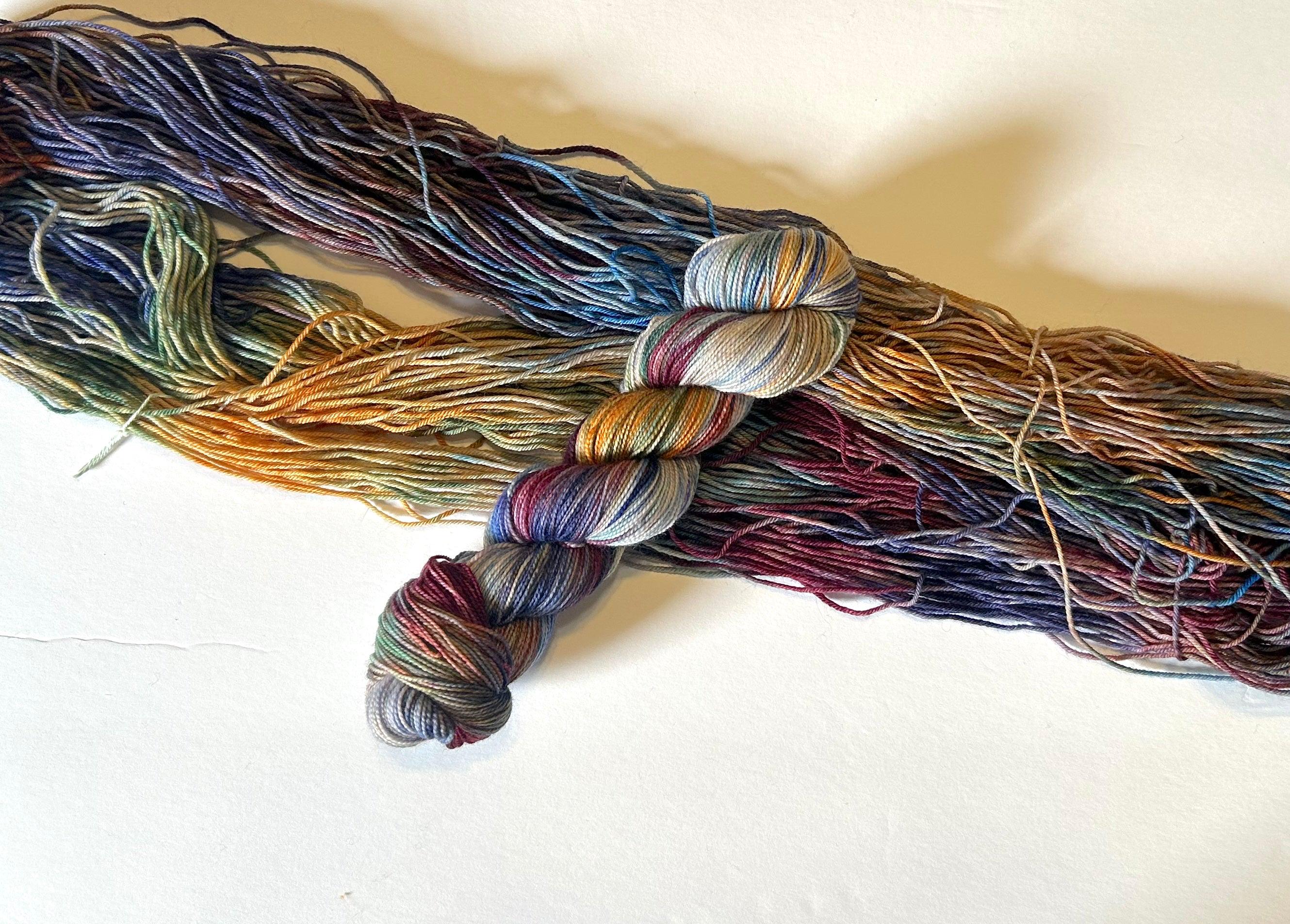 Hand Dyed Wool Yarn: Variegated Blues, Purples, Greens, Oranges