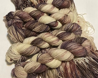 Hand Dyed BFL Wool Yarn: Tiramisu Variegated Browns & Creams
