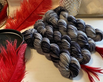 Hand Dyed Wool Yarn: Fog Variegated Black and Gray