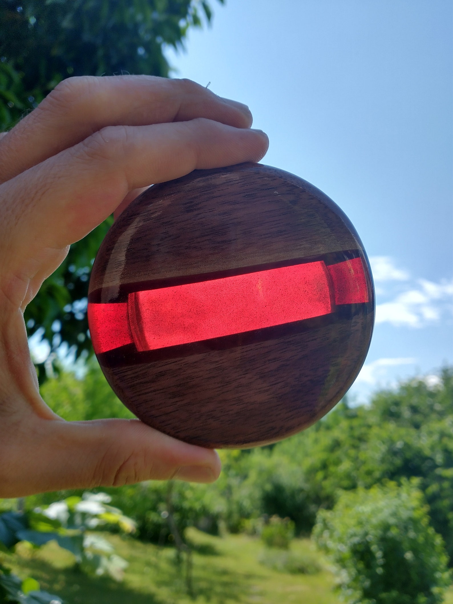 Disc Golf Mini Marker walnut and Red Metalflake Resin Etsy