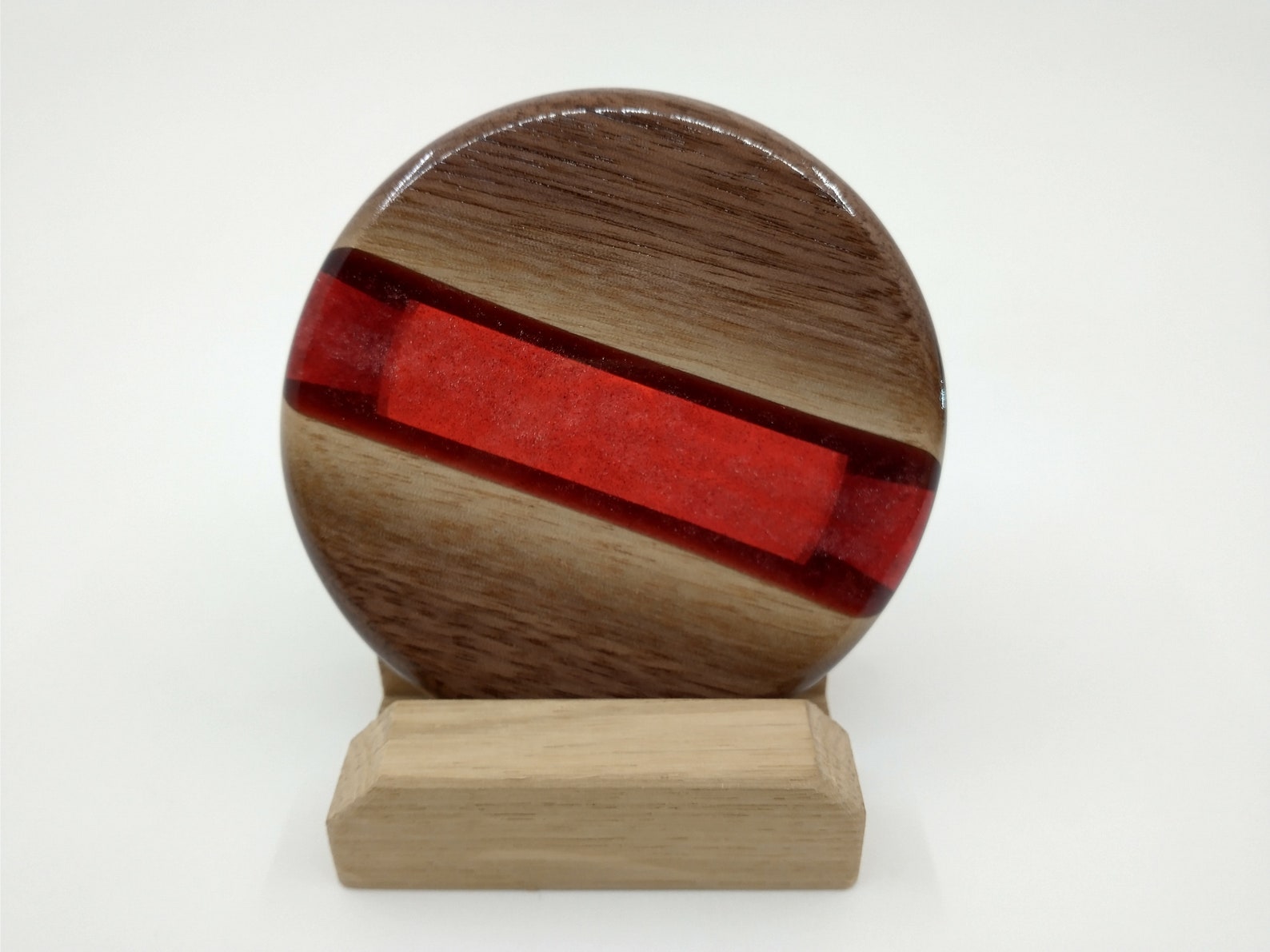 Disc Golf Mini Marker walnut and Red Metalflake Resin Etsy