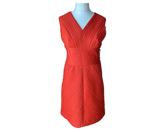 60s sleeveless A line dress. Orange/red vintage  dress. Duchesse  Modelle . Approx UK size  14