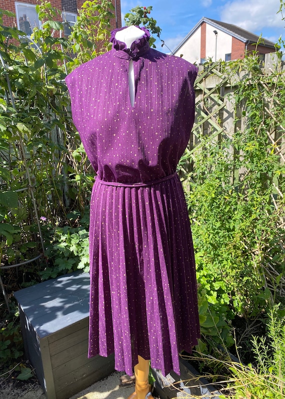 Vintage prairie dress, 1970s, purple with gold dot