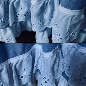 Blue cotton 80s prairie skirt with double white ruffle at the hem . Made by Jeri Bee. Approx UK size 6-10 image 5