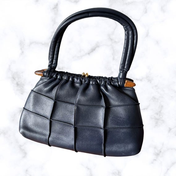 60s Navy Blue Handbag | Top Handle Bag |vintage Patchwork  display picture 1