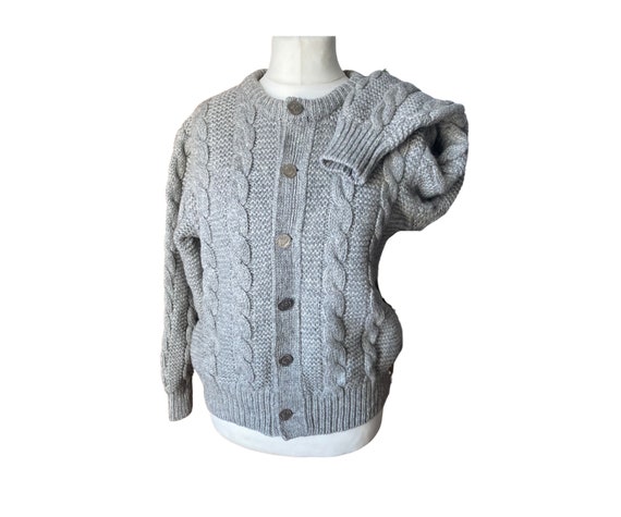 Vintage Grey Chunky Knit Wool Cardigan. Approx UK Size 10 16 - Etsy