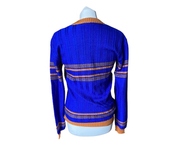 Vintage v neck jumper. Blue ribbed sweater with m… - image 8