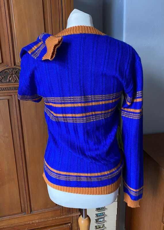 Vintage v neck jumper. Blue ribbed sweater with m… - image 7
