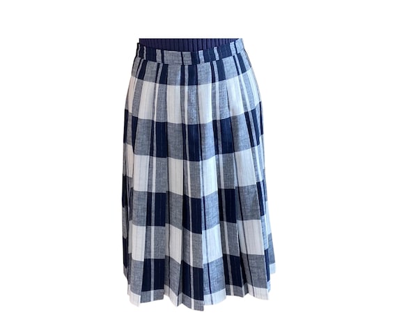 80s Pleated Skirt. Midi Length. Blue and White Checks. Lightweight Fabric. Made in the UK by St. Michael. Approx UK Size 8 10 Etsy UK