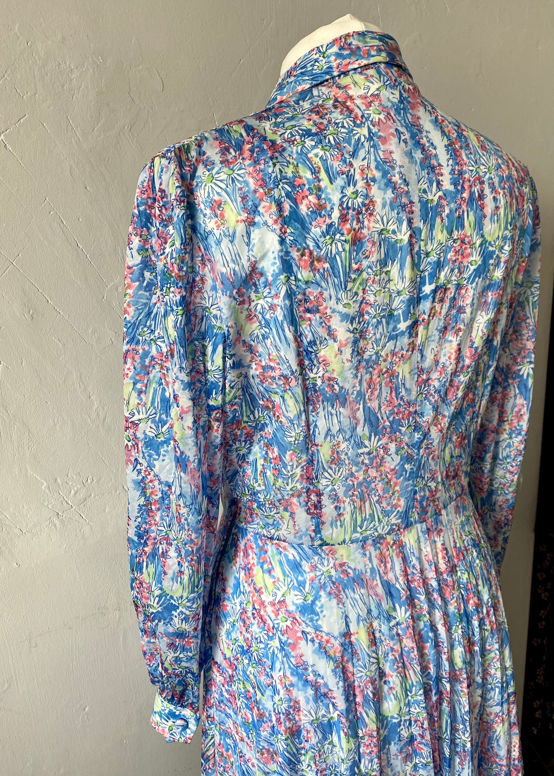 Stunning 70s Does 40s French Vintage Blue Floral Midi Dress . - Etsy UK