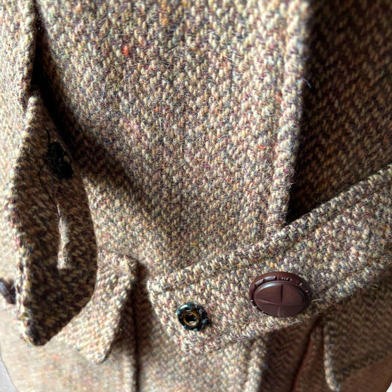 Vintage 70s Wool Tweed Belted Riding Jacket Brown Herringbone Blazer