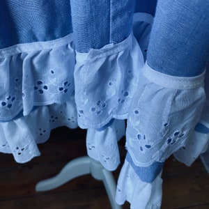 Blue cotton 80s prairie skirt with double white ruffle at the hem . Made by Jeri Bee. Approx UK size 6-10 image 4