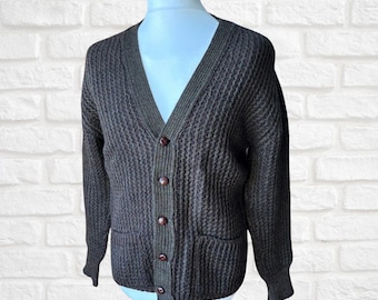 Green and Brown Wool V Necked British Made Vintage Cardigan by St Michael. Approx UK size M- L ( mens)