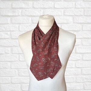 60s Mod Style Red, Grey and Yellow Paisley Patterned Silk Vintage Cravat