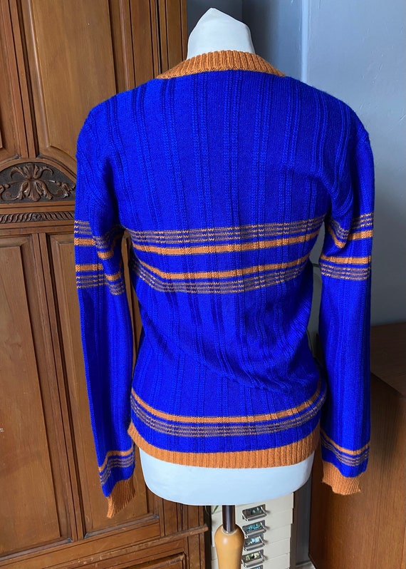 Vintage v neck jumper. Blue ribbed sweater with m… - image 6