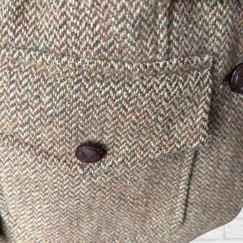 Vintage 70s Wool Tweed Belted Riding Jacket Brown Herringbone Blazer