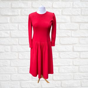 80s red long sleeved midi dress by Lanz Originals . Approx UK size 12 -14