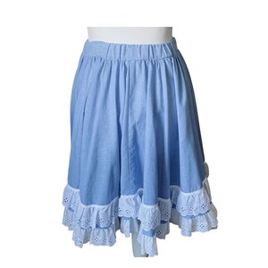 Blue cotton 80s prairie skirt with double white ruffle at the hem . Made by Jeri Bee. Approx UK size 6-10 image 3