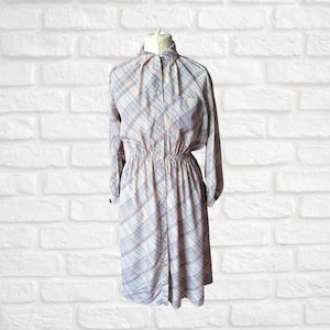 Vintage 70s Shirt Dress | Cream Blue Orange Stripes | Christian Aujard Paris | Collared Neckline | Made in France | Approx UK size 14-16